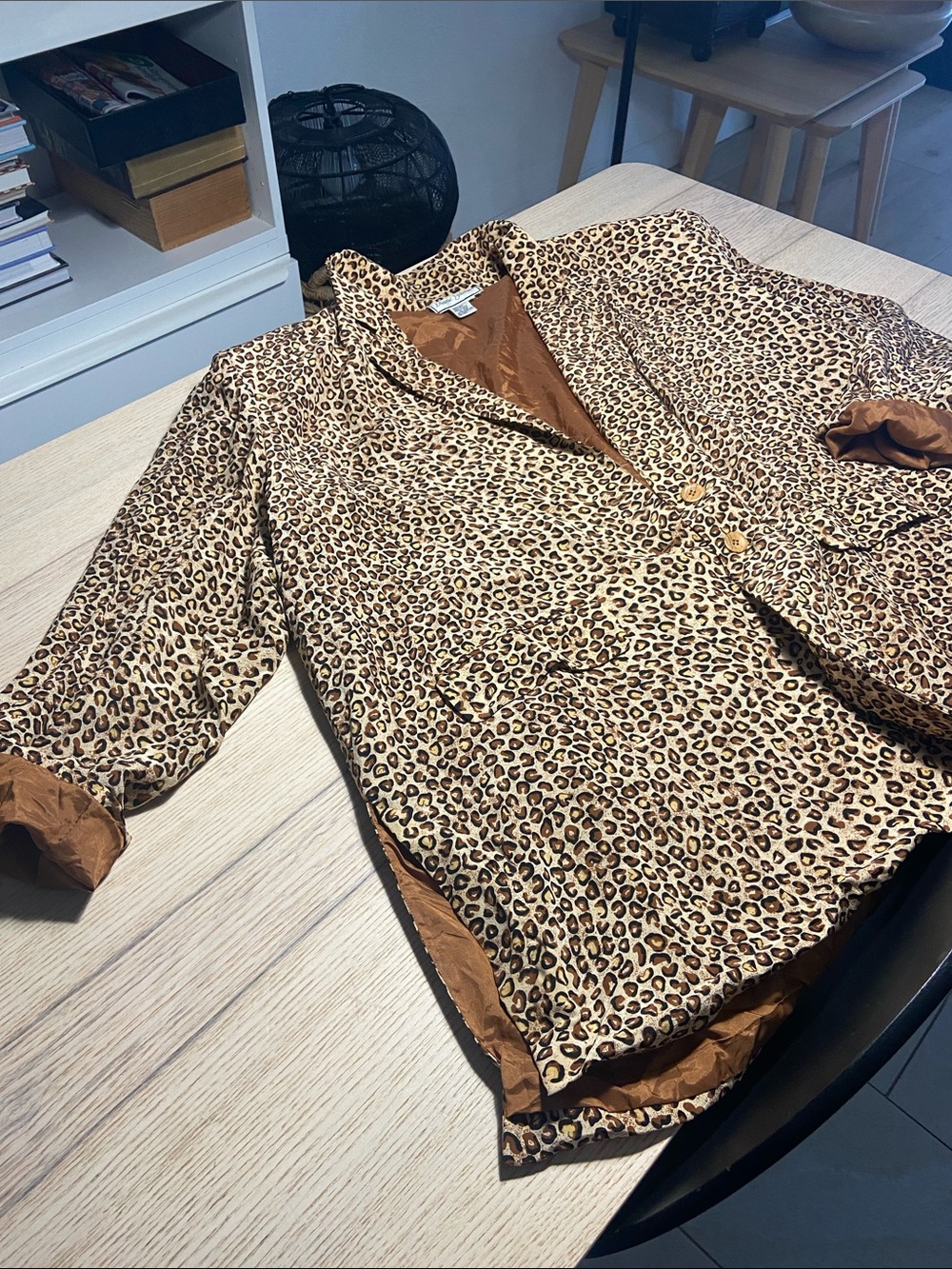 Diane Gilman Leopard Print Silk Oversized Blazer - Brown & Black